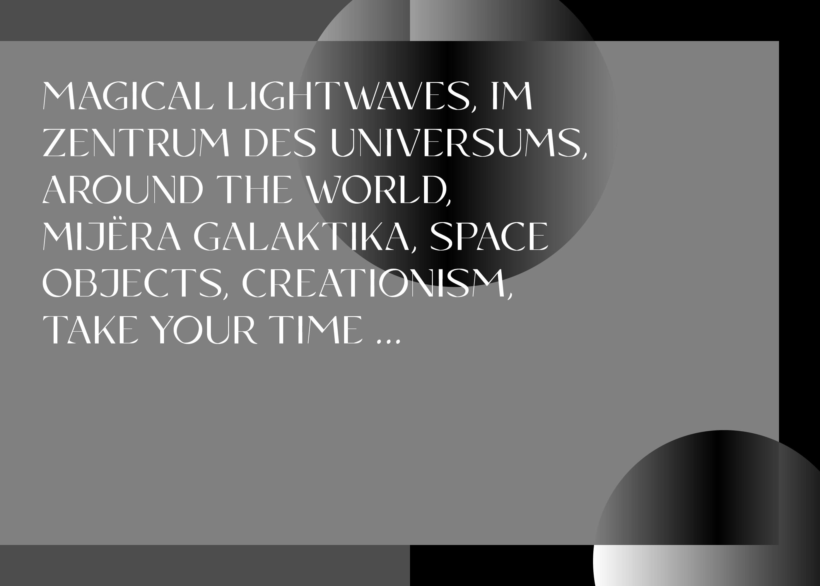 Specimen of Copanero font by Azuliq. Digital screen design using a variety of words and phrases related to travel and space.
